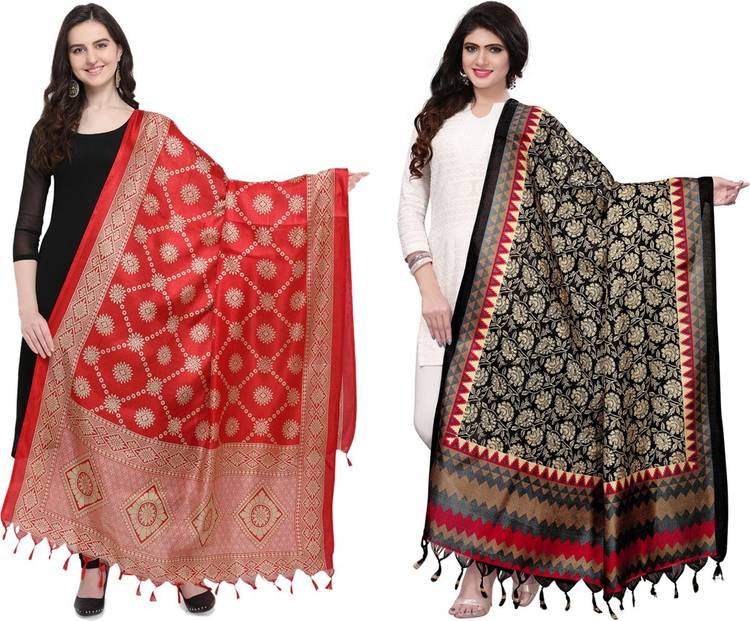 Art Silk Printed, Floral Print Multicolor Women Dupatta