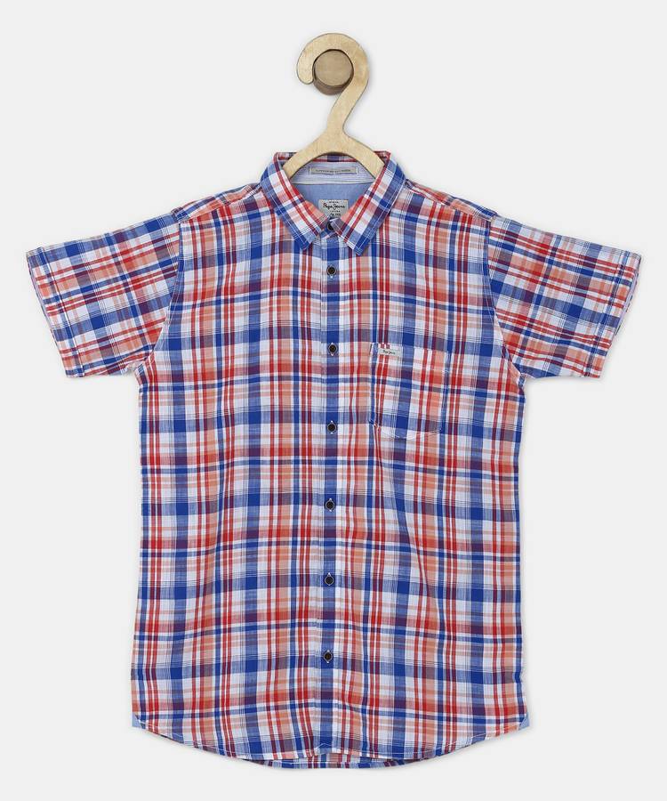 Boys Regular Fit Checkered Spread Collar Casual Shirt