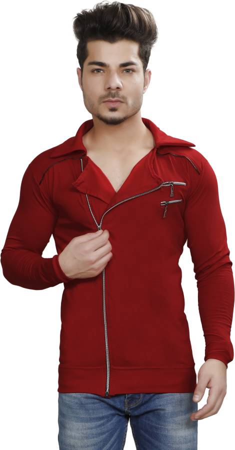 Solid Men Double Collared Neck Red T-Shirt Price in India