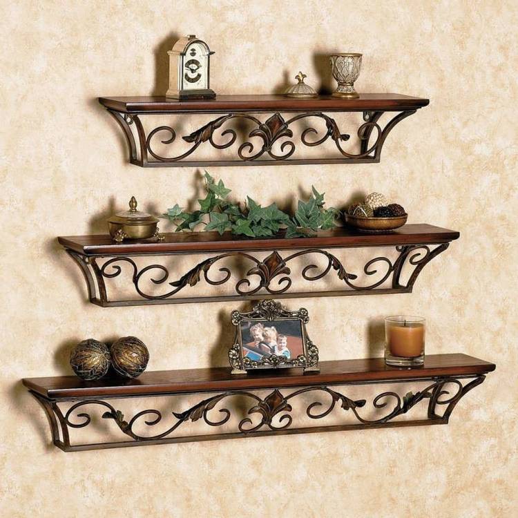 Decorhand Wall Mount Set of 3 Iron Wall Shelves Wooden, Iron Wall Shelf