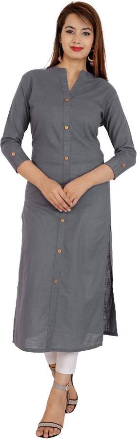 Women Self Design Cotton Blend Frontslit Kurta