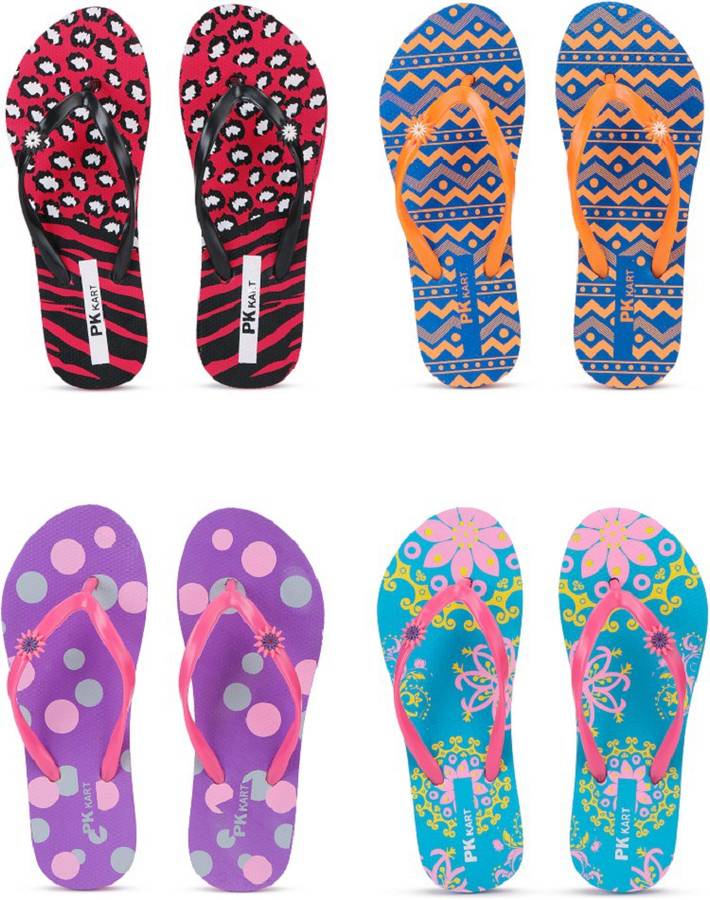 Womens Comfort Stylish Trending Printed Slippers (Pack Of 4) Flip Flops