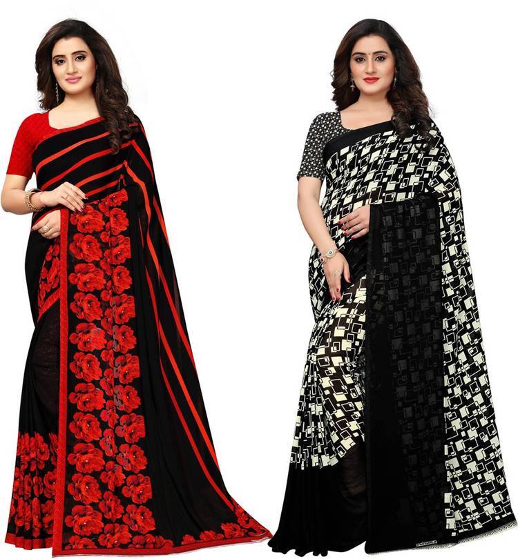 Geometric Print, Floral Print Daily Wear Poly Georgette Saree