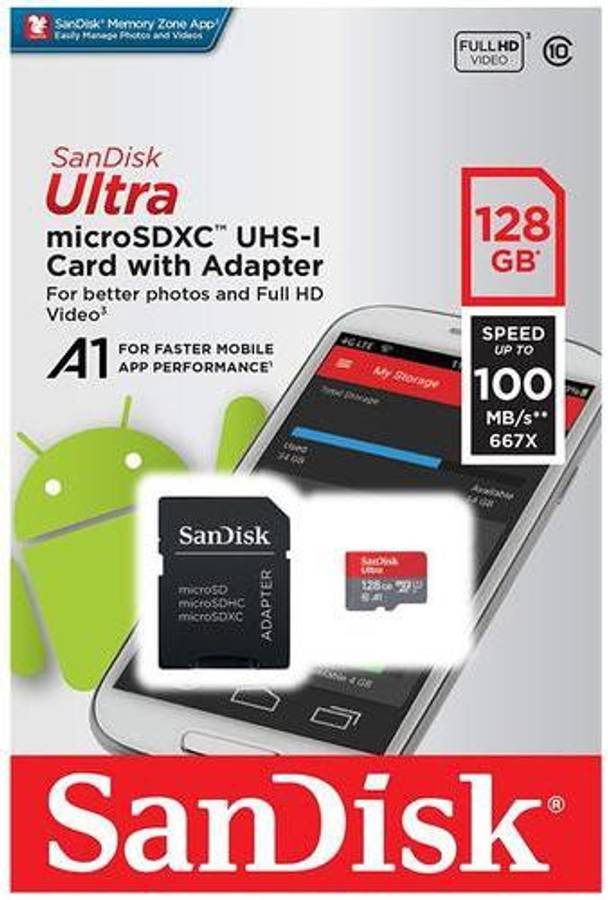 SanDisk SANDISK 128 GB MicroSD Card Class 10 100 MB/s  Memory Card