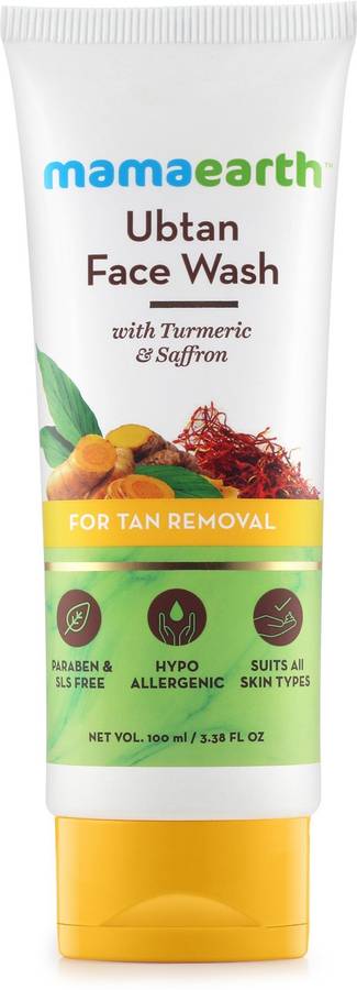 Mamaearth Ubtan Natural  for Dry Skin with Turmeric & Saffron for Tan removal and Skin brightning 100 ml - SLS & Paraben Free Face Wash