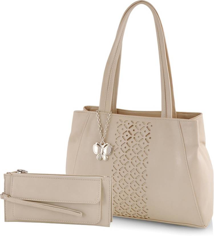 Women White, Beige Hand-held Bag