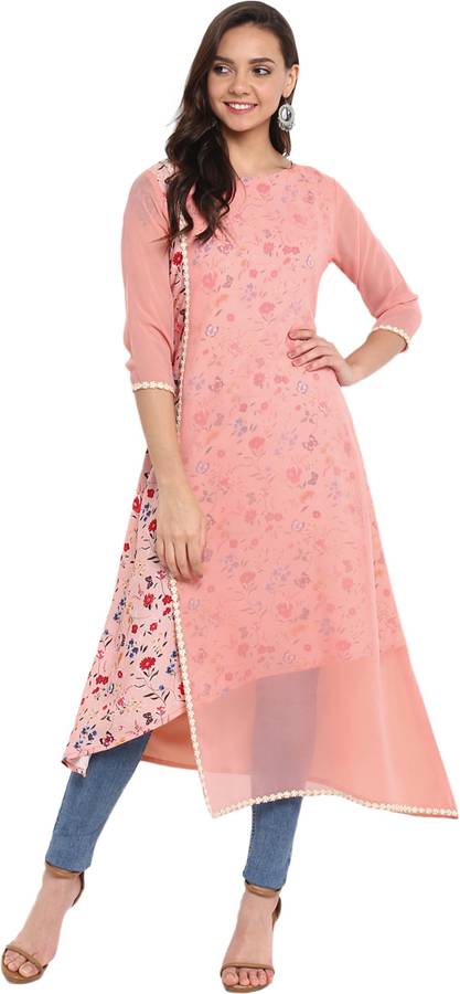 Women Printed Poly Crepe Asymmetric Kurta Price in India