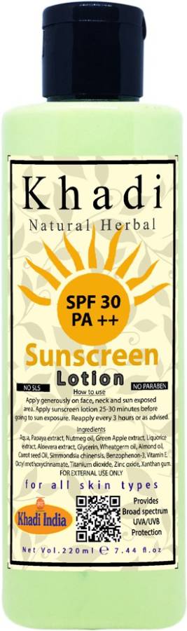 khadi natural herbal SPF 30 PA++ Sunscreen Lotion 220 ml - SPF 30 PA++ Price in India