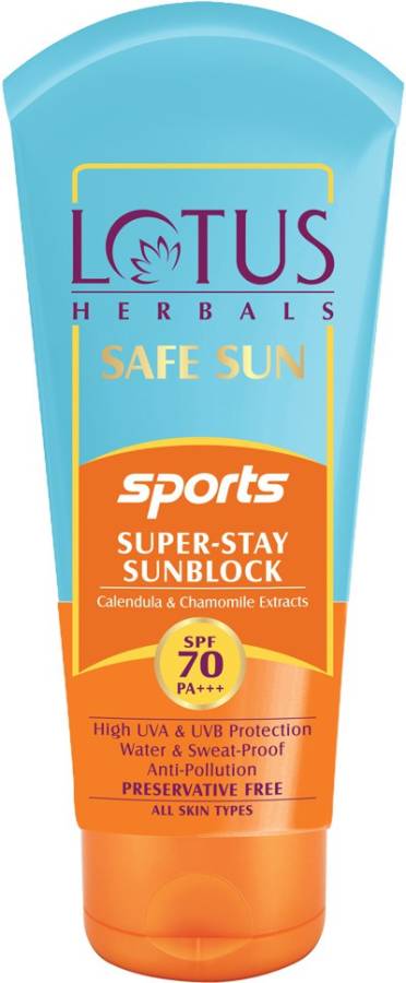 LOTUS HERBALS SAFE SUN SPORTS Super-Stay Sunblock SPF 70| PA+++ - SPF 70 PA+++ Price in India