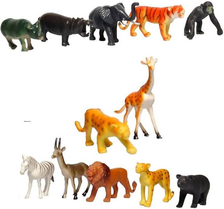 WHITE POPCORN 12 Pcs Wild Animals Set (Medium Size) - Learning and Educational Toy