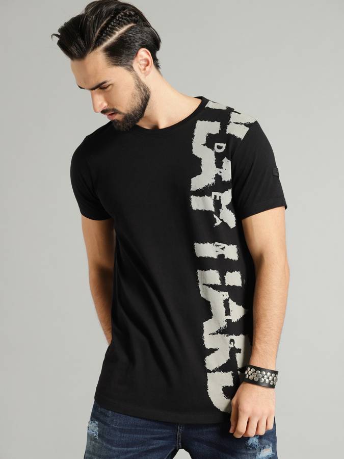 Printed Men Round Neck Black T-Shirt Price in India