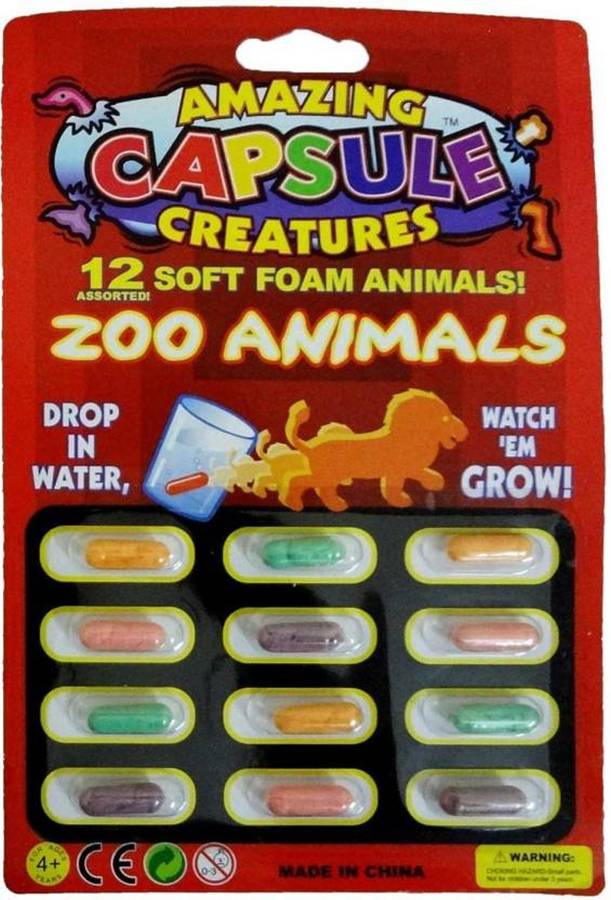 WHITE POPCORN Animals Multi Color Growing Figures Toy 12 Pcs for Kids (Zoo Animal Capsule)