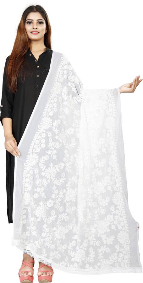 Nylon Embroidered White Women Dupatta