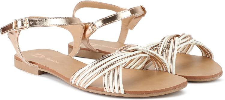Women White, Gold Flats Sandal Price in India