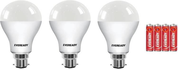 Eveready 10W LED Bulb Pack of 3 with Free 4 Batteries