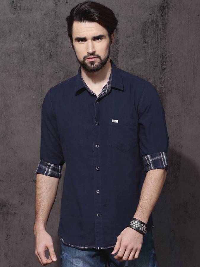 Men Regular Fit Solid, Checkered Casual Shirt