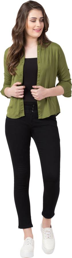 Women Regular Fit Solid Spread Collar Casual Shirt Price in India