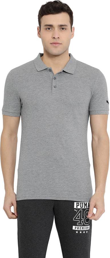 Self Design Men Polo Neck Grey T-Shirt