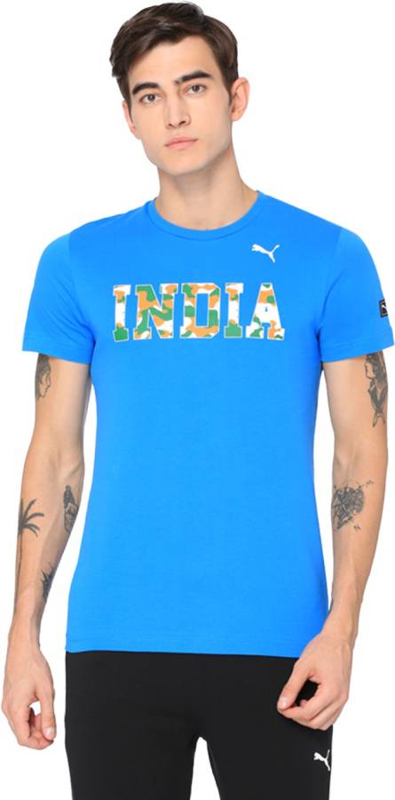 Printed Men Round Neck Blue T-Shirt