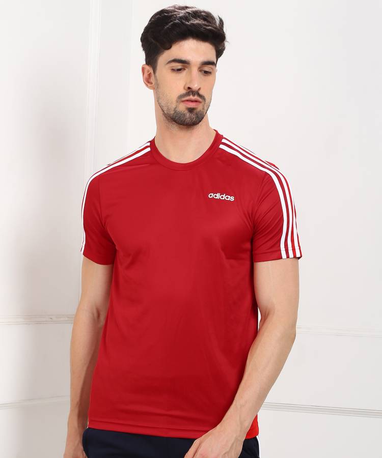 Self Design, Striped Men Round Neck Red T-Shirt Price in India