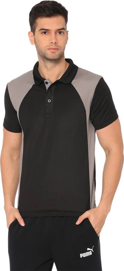 Color Block Men Polo Neck Black, Grey T-Shirt Price in India