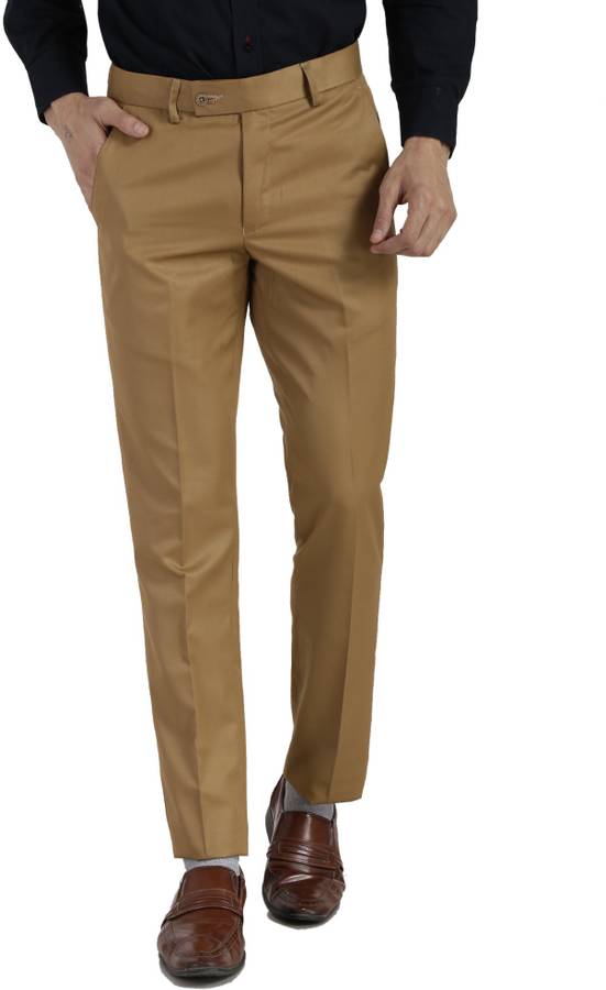 Slim Fit Men Khaki Polycotton Trousers