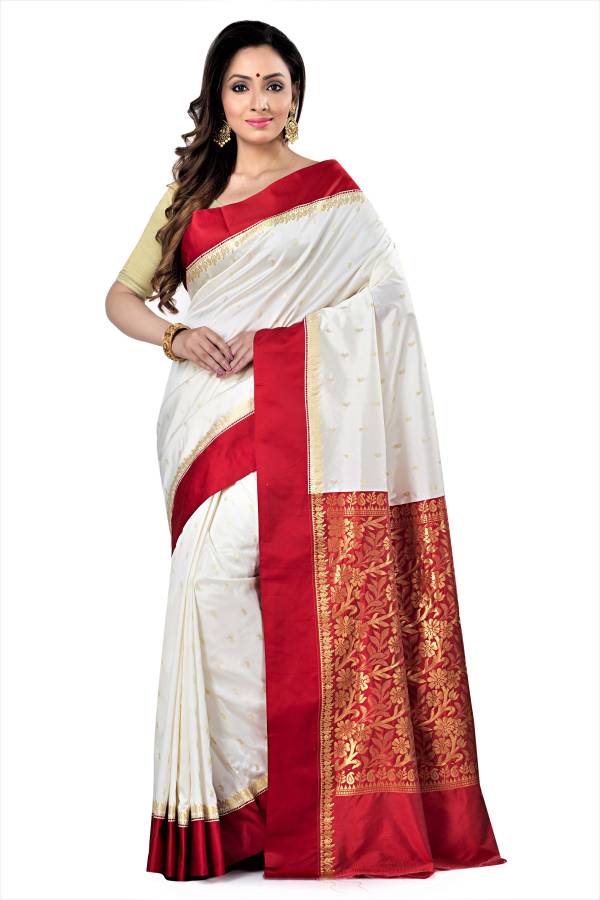 Woven Jamdani Handloom Tussar Silk Saree Price in India