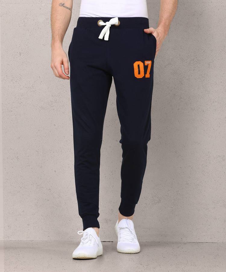 Applique Men Dark Blue Track Pants