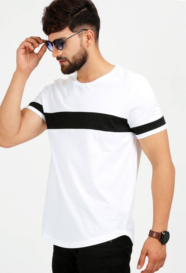 Solid Men Round Neck White, Black T-Shirt Price in India