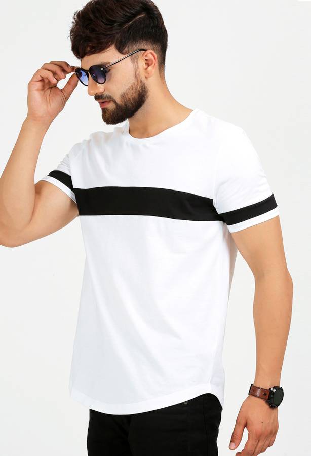 Color Block Men Round Neck White, Black T-Shirt