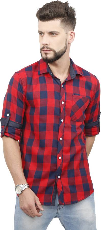 Men Regular Fit Checkered Built-up Collar Casual Shirt