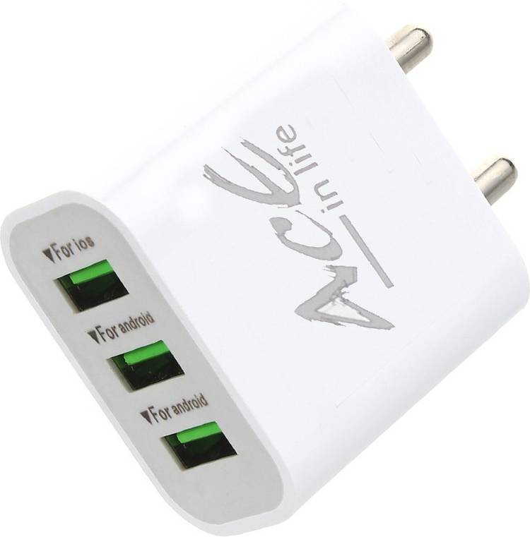 Aace in Life 3.1 Amp Triple Port USB Fast 3.1 A Multiport Mobile Charger with Detachable Cable