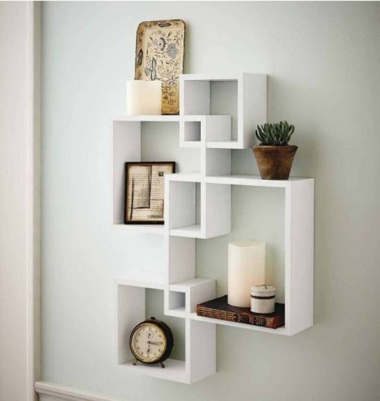 Decorhand Wall Mount Set of 4 White Wall Shelves Storage Rack Shelves Wooden Wall Shelf