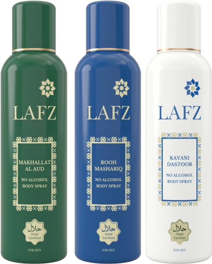 LAFZ Makhallat Al Aud, Rooh Mashariq & Kayani Dastoor Combo No Alcohol Deodorant Spray  -  For Men