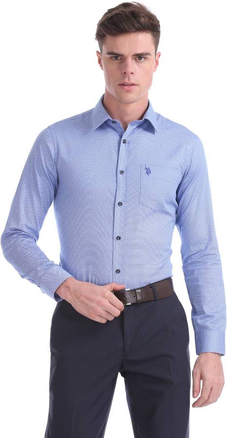 Men Regular Fit Printed Cut Away Collar Formal Shirt