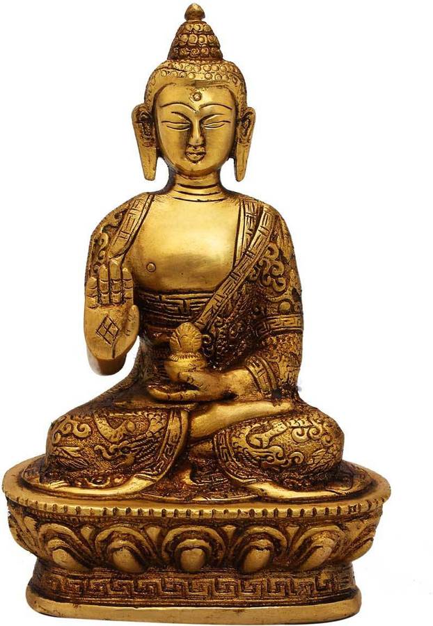 StatueStudio Antique Blessing Sitting Buddha Sculptures for Home Decor Small Size Living Room Office Desk Table Brass Statue figurines Vastu Sculpture Showpiece Diwali Corporate Gift Item Height 7 Inches Decorative Showpiece  -  18 cm