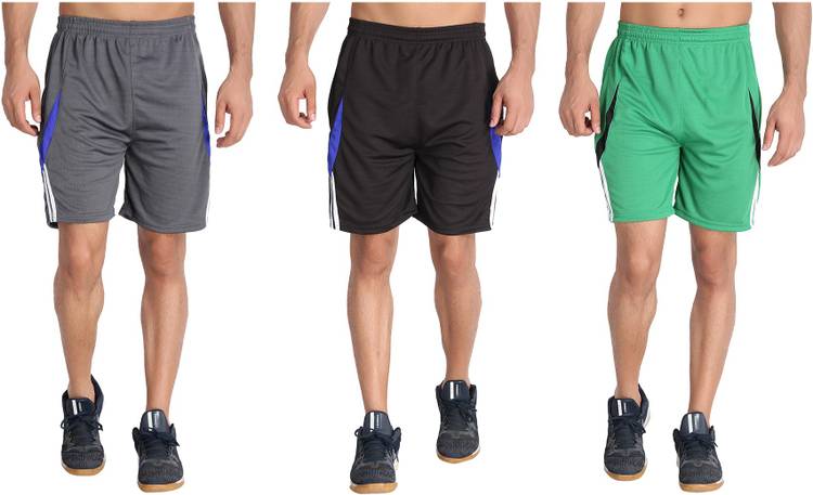 Solid Men Black, Grey, Light Green Sports Shorts