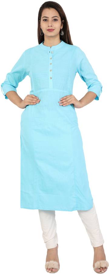 Women Solid Cotton Linen Blend Asymmetric Kurta