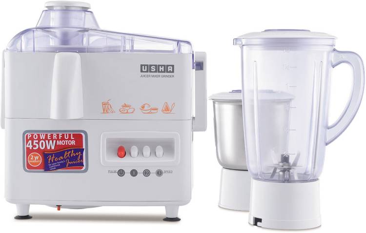 USHA 1 JMG3345 450 W Juicer Mixer Grinder (2 Jars, White)