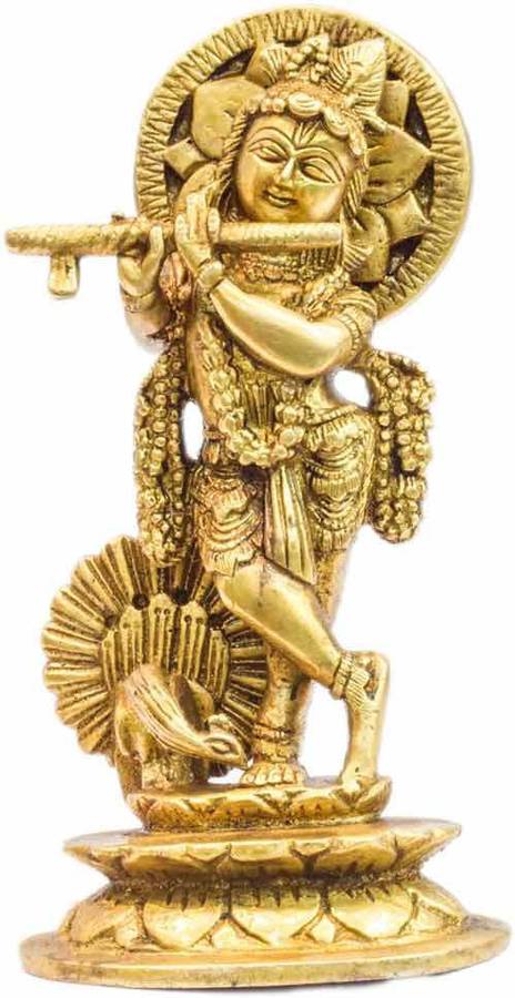 StatueStudio Brass Standing Hindu God Krishna Sculptures for Home Decor Small Temple Puja Pooja Mandir Statue Religious Office Vastu Outdoor Showpiece Diwali Corporate Gift Item Murti Figurine 6" Decorative Showpiece  -  15 cm