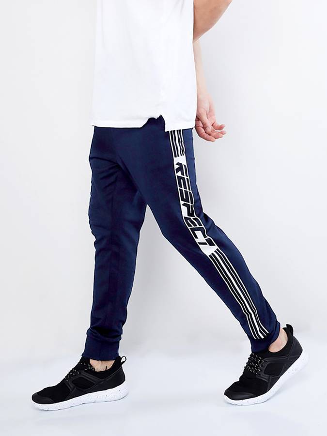 Striped Men Dark Blue, White Track Pants