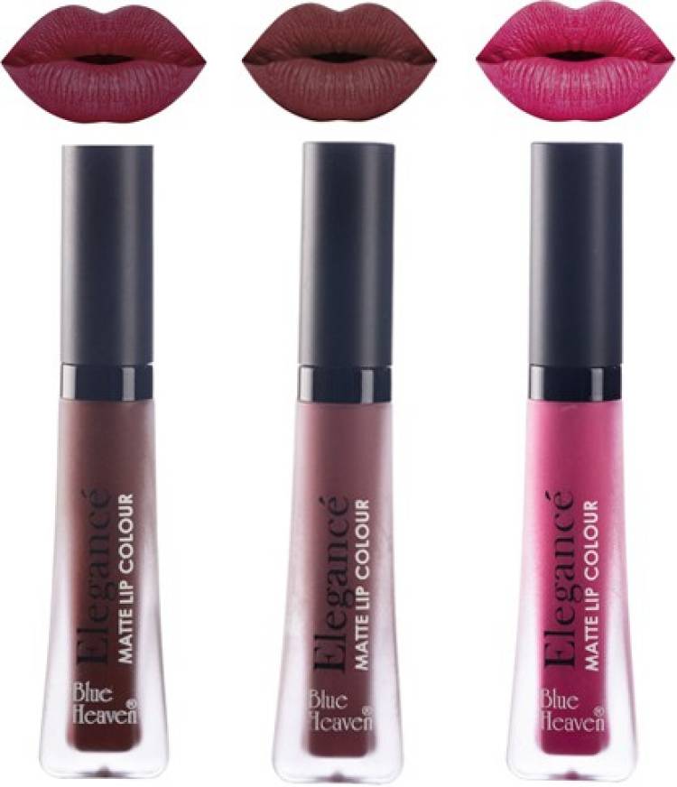 BLUE HEAVEN Elegance Matte Lip color Waterproof, Long lasting, Combo, Pack of 3 (Shades-5,7,8) Price in India