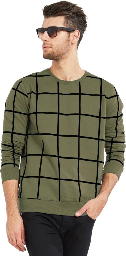 Checkered Men Round Neck Dark Green, Black T-Shirt Price in India