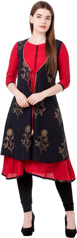 Women Printed, Solid Rayon A-line Kurta