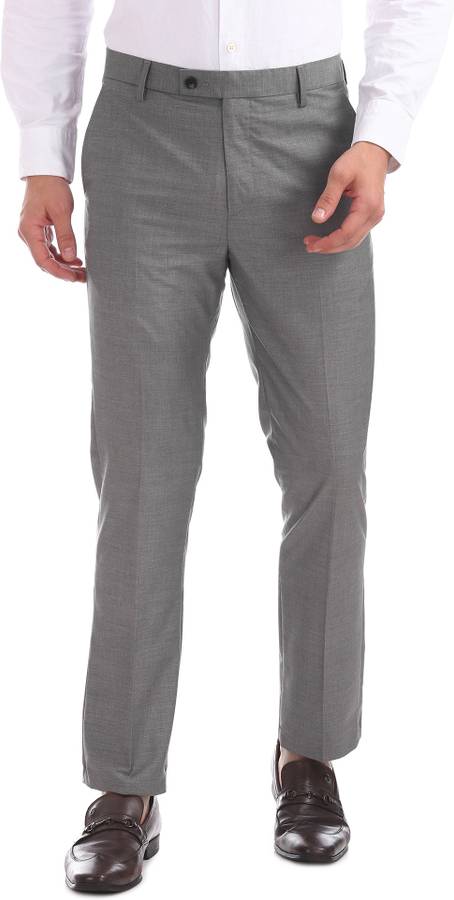 Slim Fit Men Grey Rayon Trousers