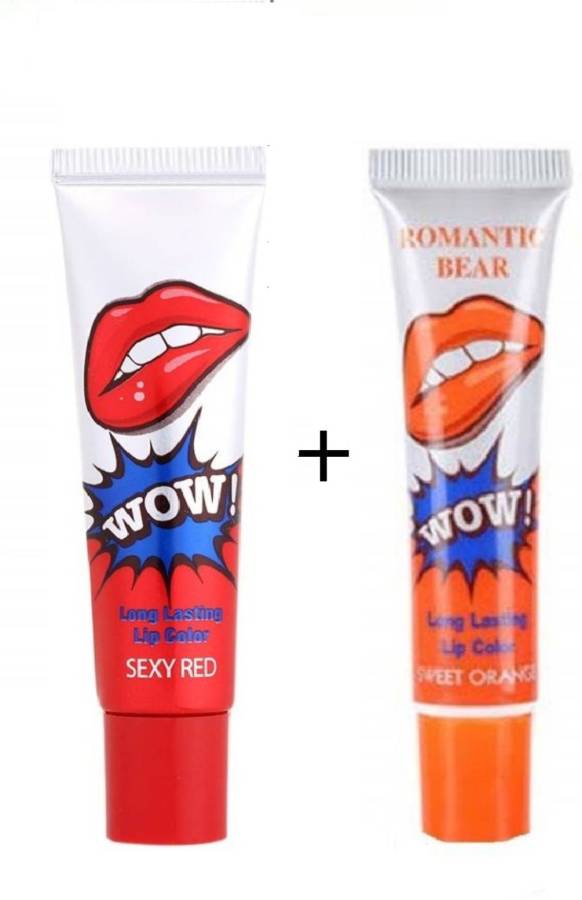 ROMANTIC BEAR 2PCS 2PCS Waterproof Lipstick -SEXY RED&ORANGE Price in India