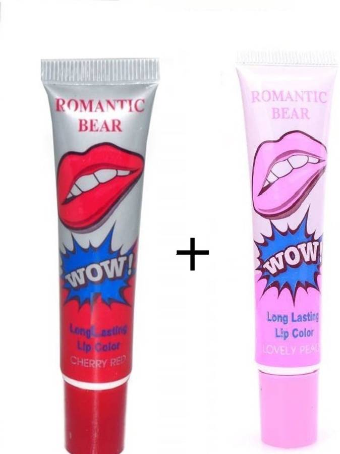 ROMANTIC BEAR 2PCS Waterproof Lipstick -CHERRY RED&LOVELY PEACH Price in India