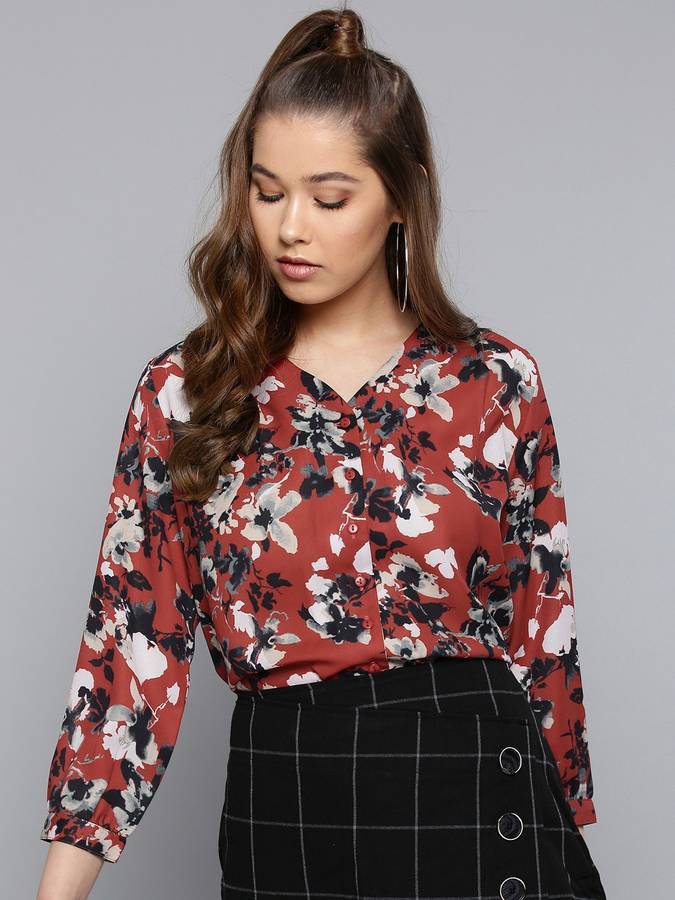 Casual Regular Sleeves Printed Women Red Top