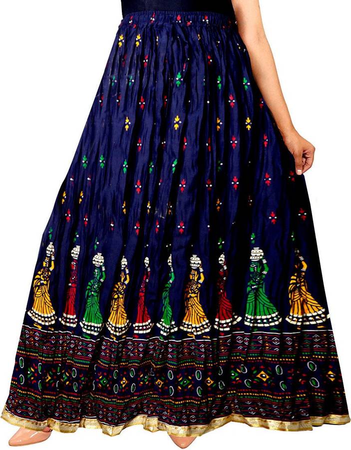 Women Printed A-line Blue Skirt