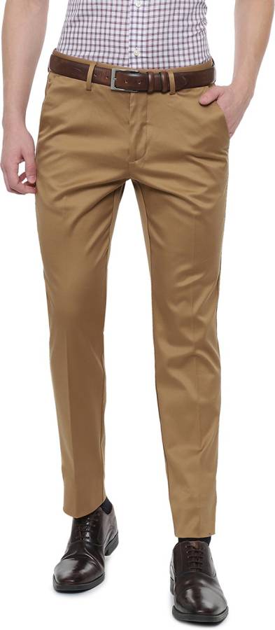 Skinny Fit Men Khaki Pure Cotton Trousers